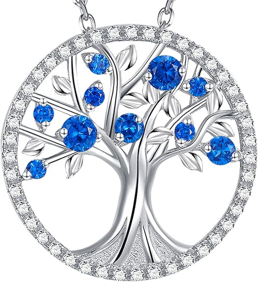 Collana albero della vita di zaffiro | Oro bianco