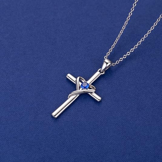 Collana croce di zaffiro | Oro bianco
