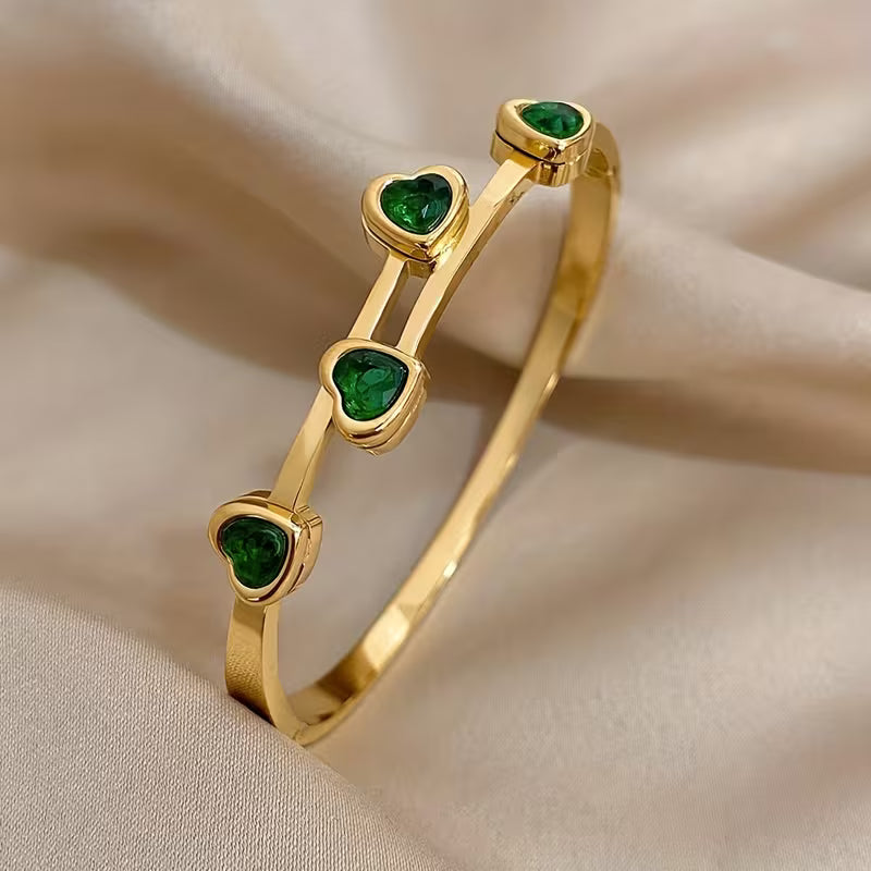 Bracciale Cuori Verdi | Oro