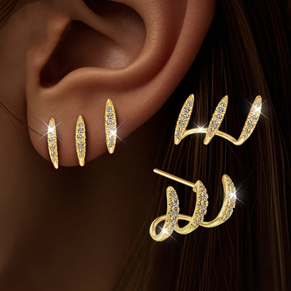 Orecchini a bottone eleganti in strass con tre griffe