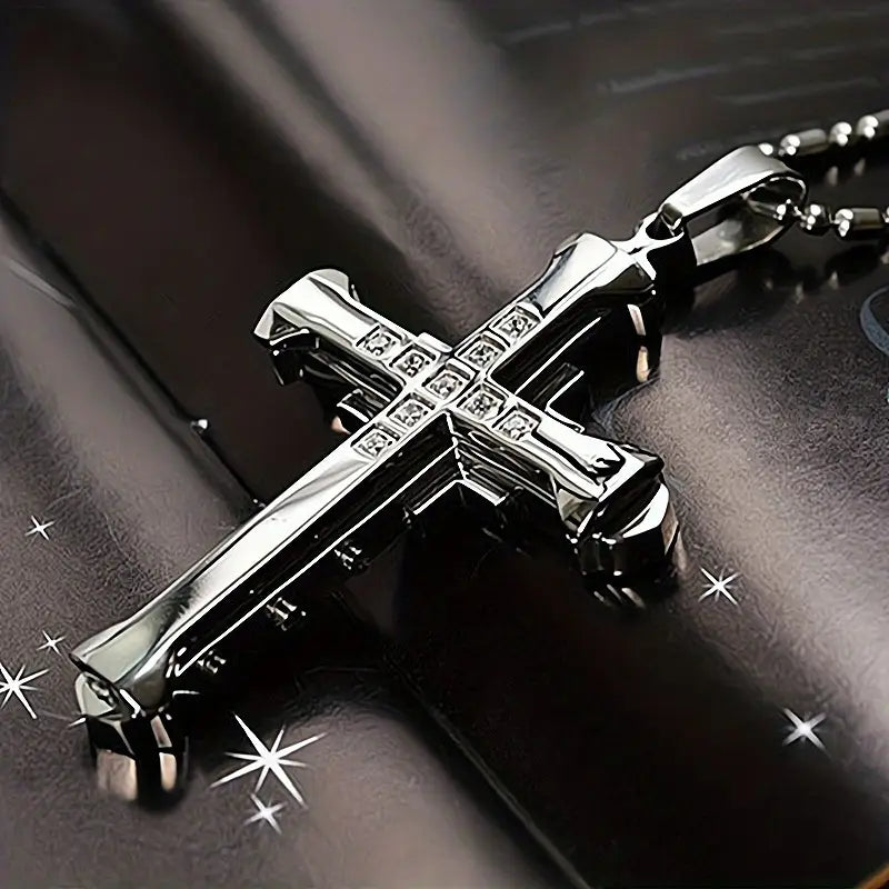 Collana da Uomo con Ciondolo Croce con Strass