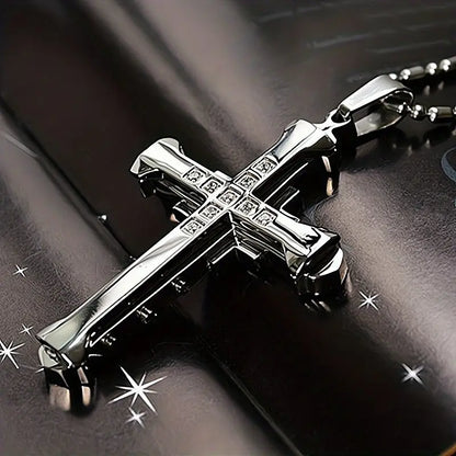 Collana da Uomo con Ciondolo Croce con Strass