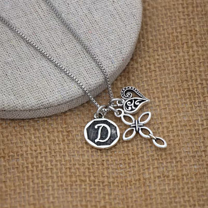 Collana cuore e croce con iniziale