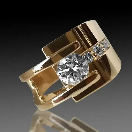 Anello vintage dorato in zircone irregolare