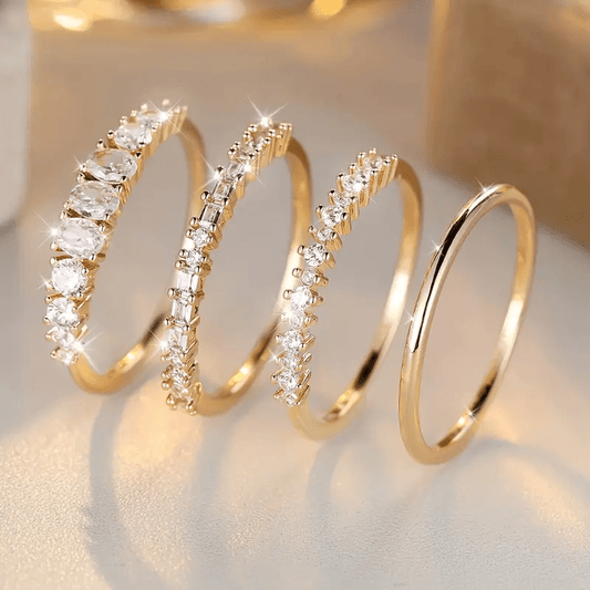Set di anelli in oro 14 carati con zirconi