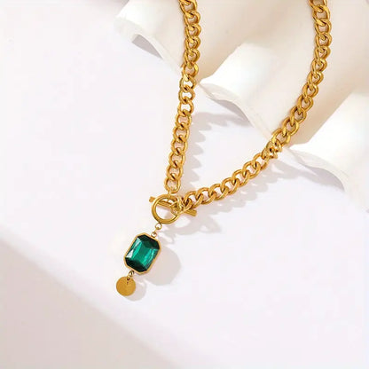 Collana catena spessa con ciondolo smeraldo | Oro