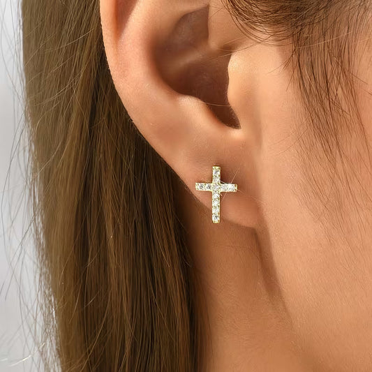 Orecchino a bottone croce minimalista