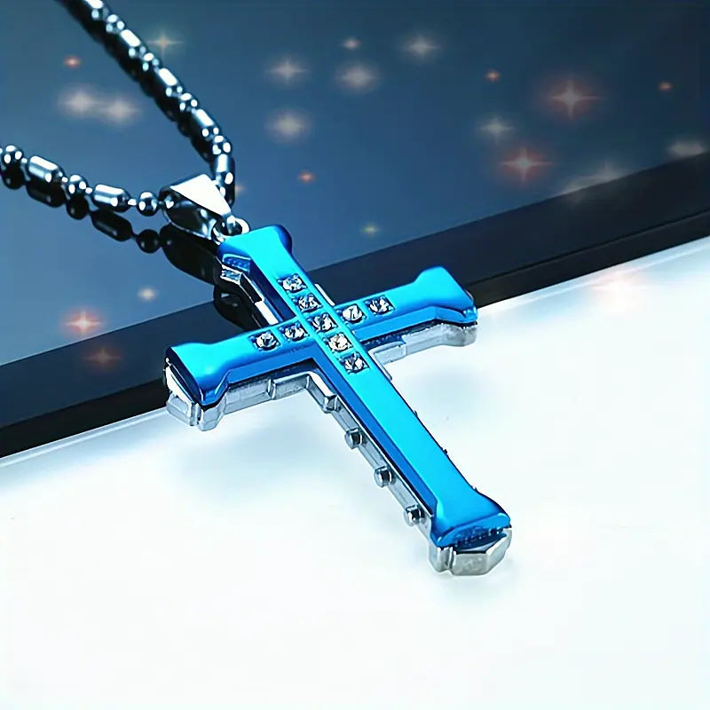 Collana da Uomo con Ciondolo Croce con Strass