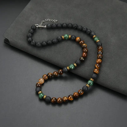 Collana Elegante con Perline Occhio di Tigre e Chiusura Dorata