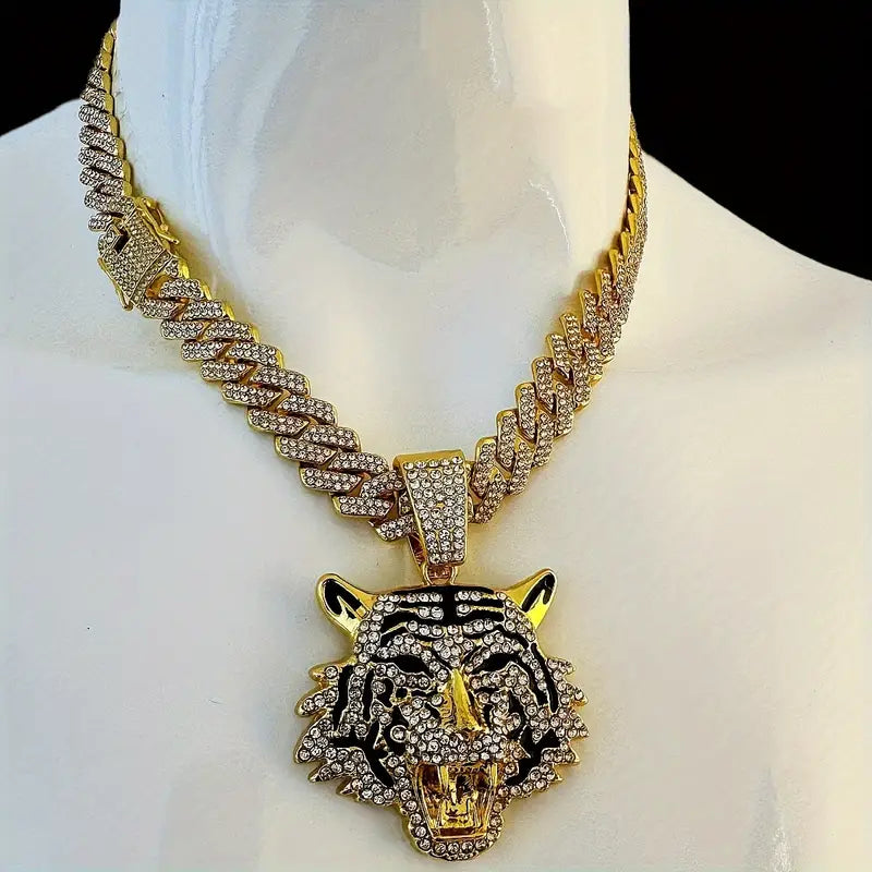Collana da Uomo con Ciondolo Tigre Placcata Oro