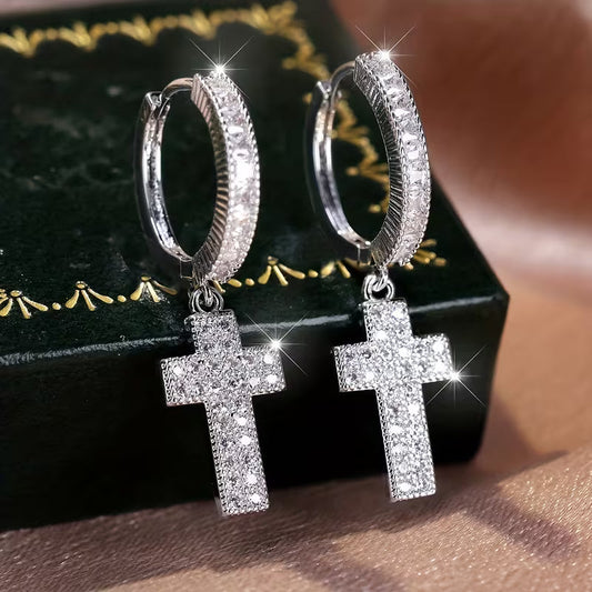 Orecchino croce con zircone argentato