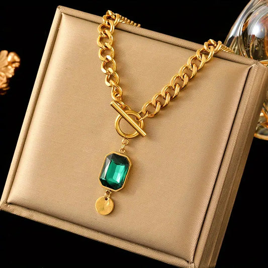 Collana catena spessa con ciondolo smeraldo | Oro