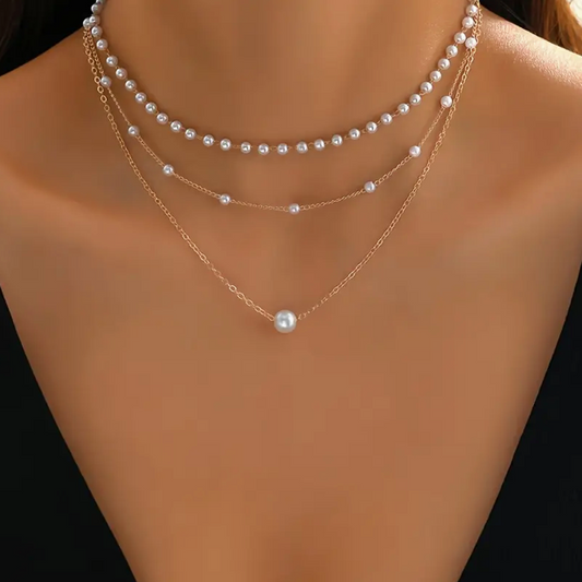 Collana Perle a 3 Strati in Oro