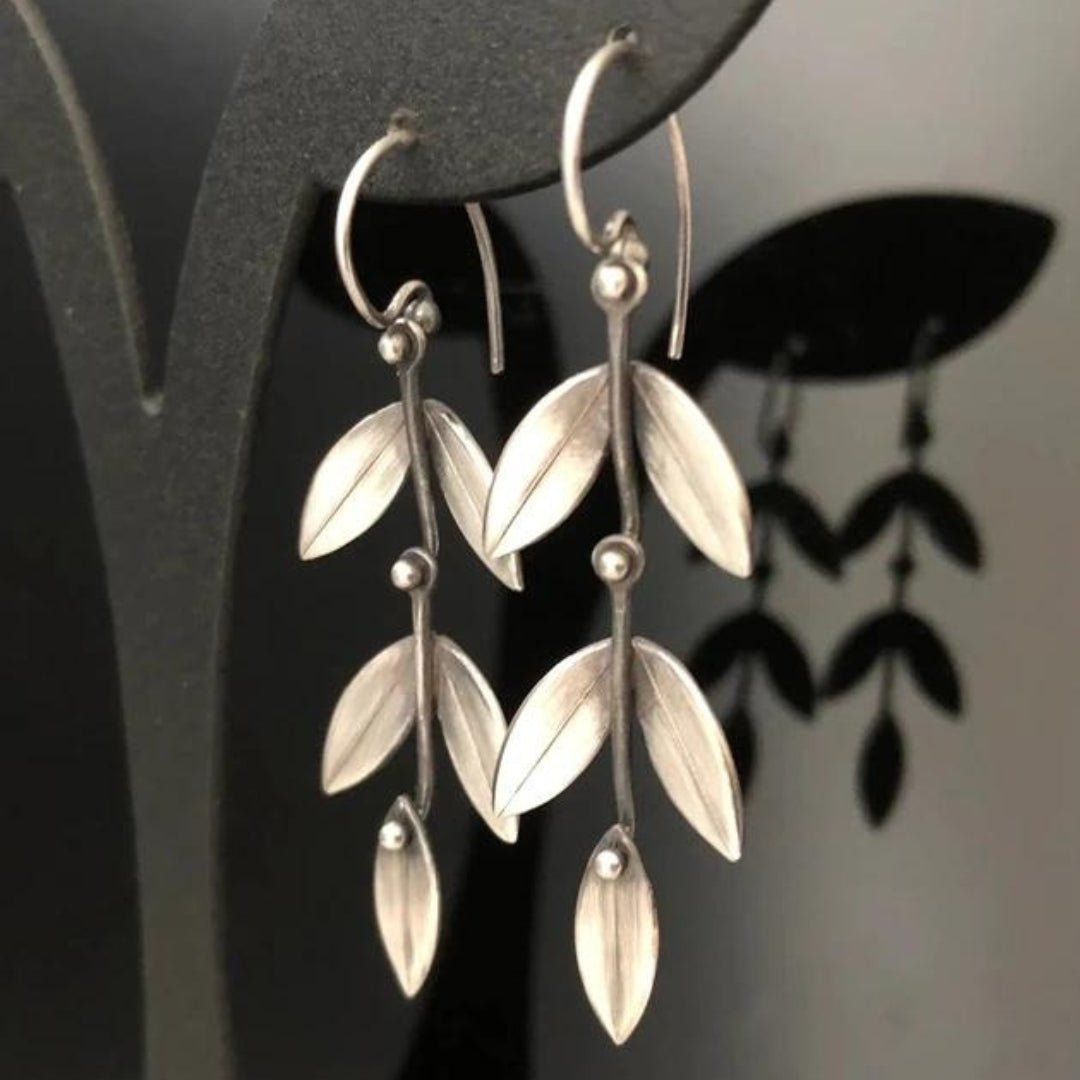 Orecchini pendenti boho foglia in argento
