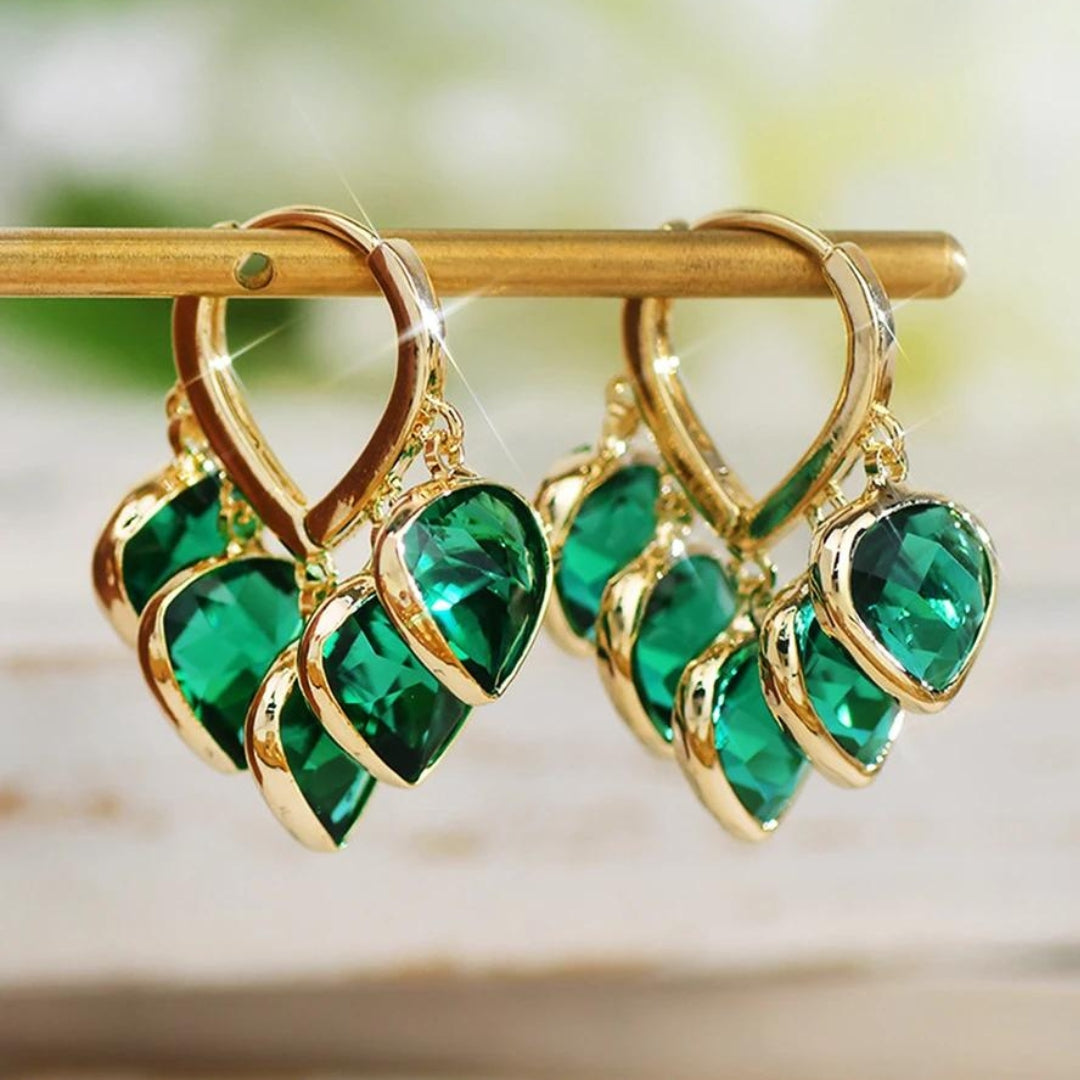 Orecchini foglia verde dorati