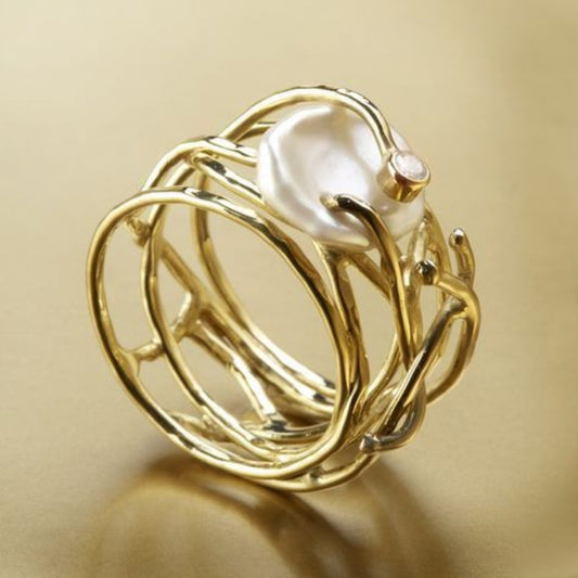 Anello Vintage Sottile in Oro con Perla