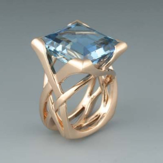 Anello Rosa con Zircone Blu Vintage