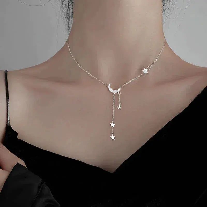 Collana Elegante Luna e Stella in Argento