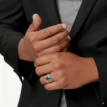 Anello d'argento vintage con cristallo blu