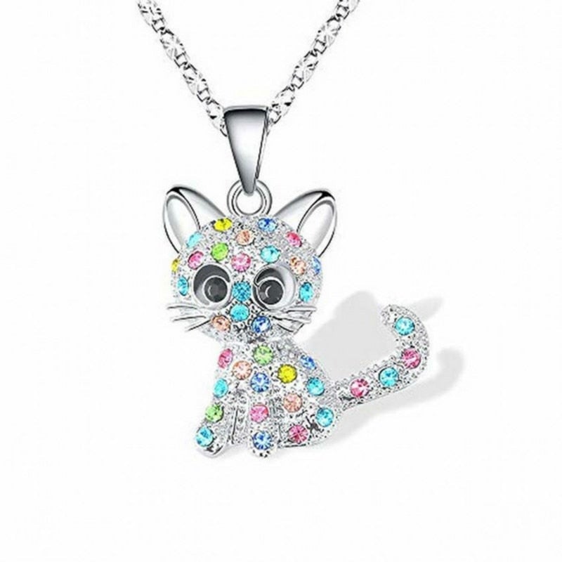 Collana con Gattini e Zirconi Colorati in Argento