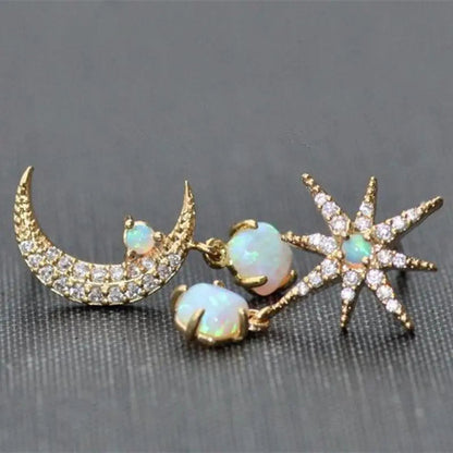 Orecchini luna e stella in oro e opale