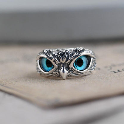 Anello regolabile civetta della fortuna in argento e opale