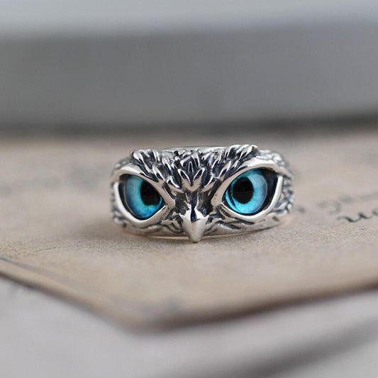 Anello regolabile civetta della fortuna in argento e opale