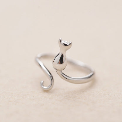 Anello in argento 925 a forma di gatto - Misura regolabile