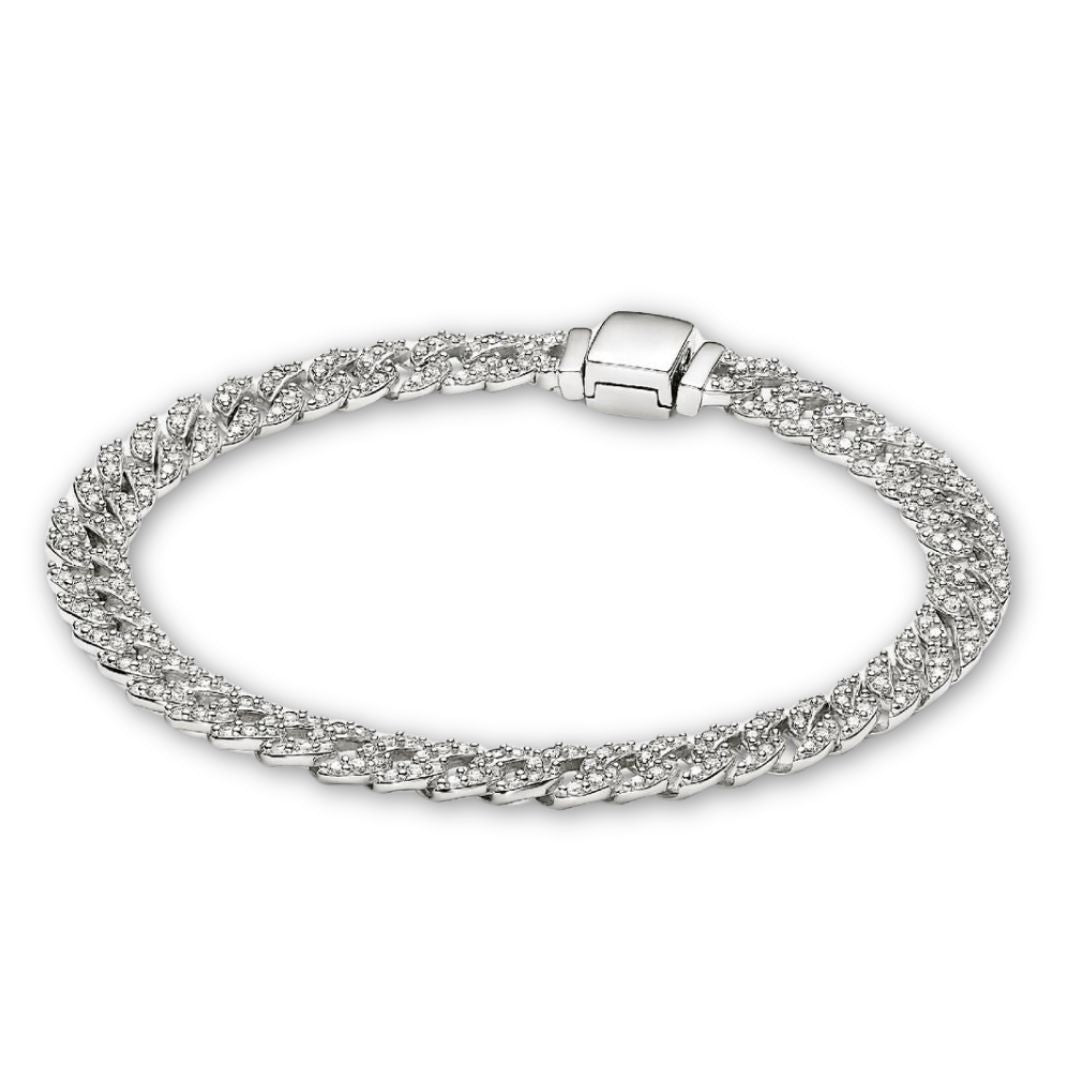 Bracciale pavé Cuban | Oro bianco