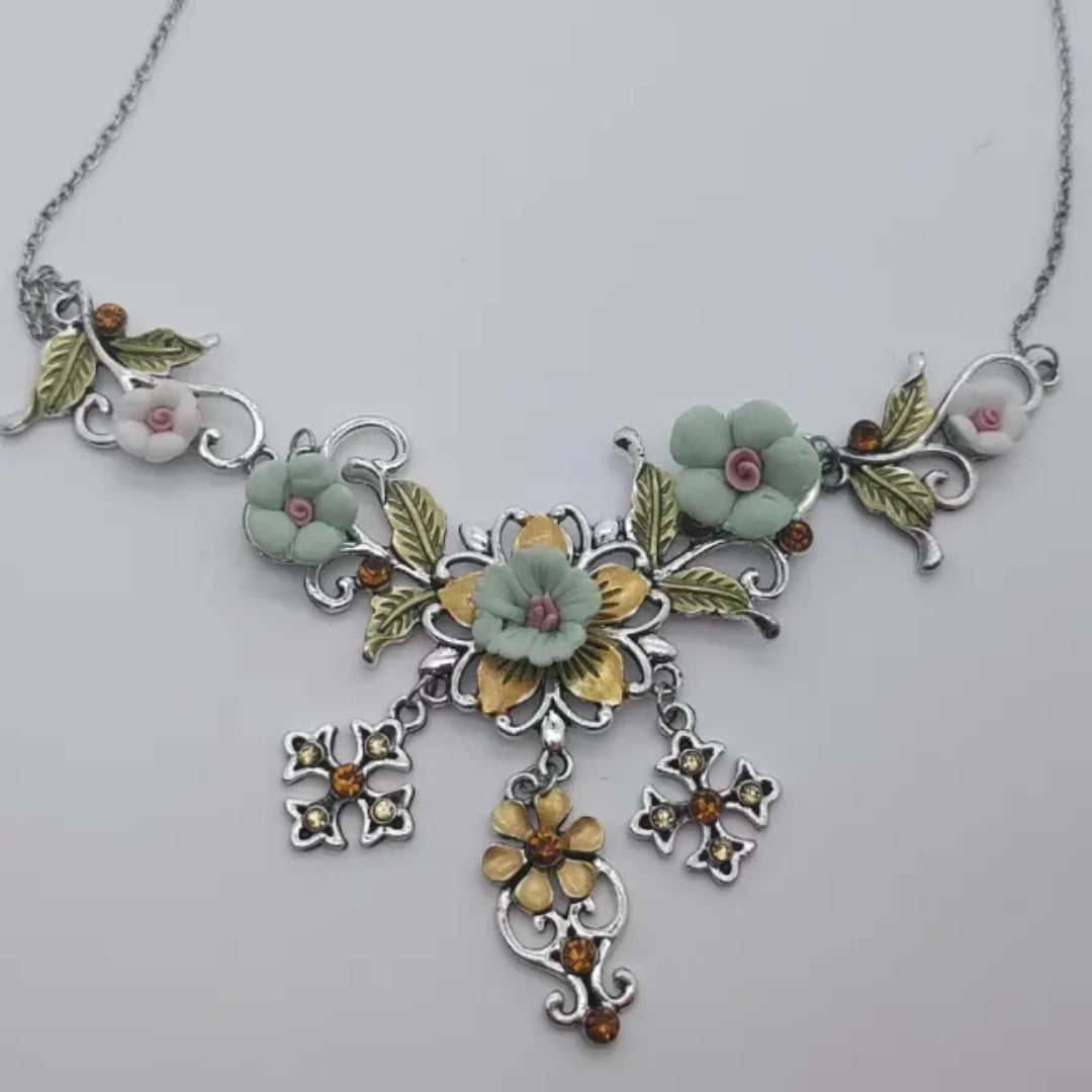 Collana argento floreale verde