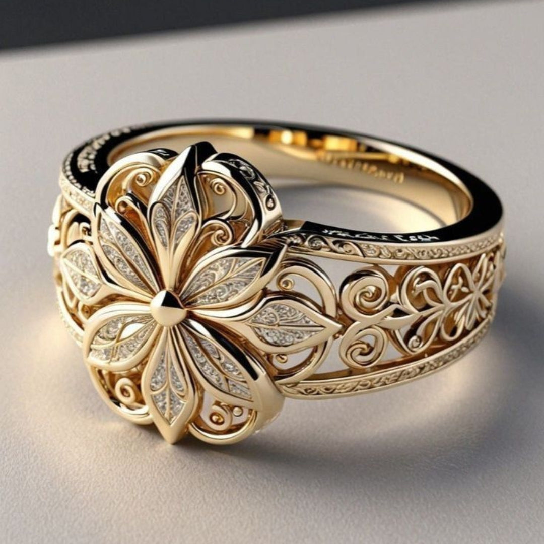 Anello Esotico Oro con Fiore in Zirconia