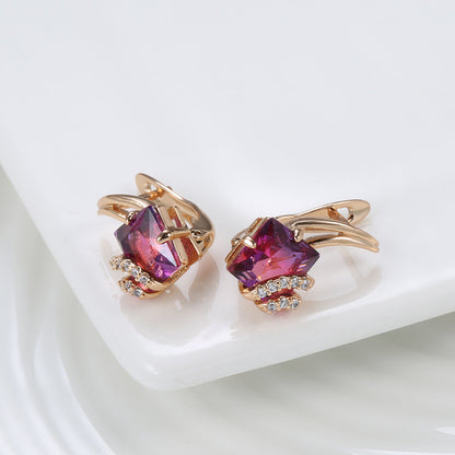 Orecchini cristallo quadrato cremisi | Oro rosa