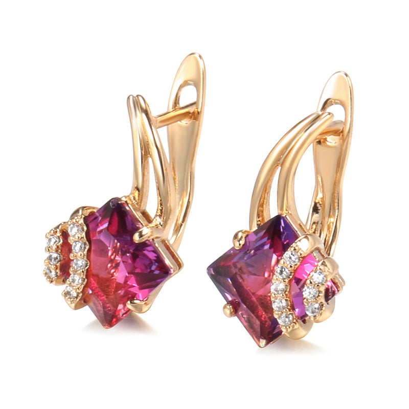 Orecchini cristallo quadrato cremisi | Oro rosa