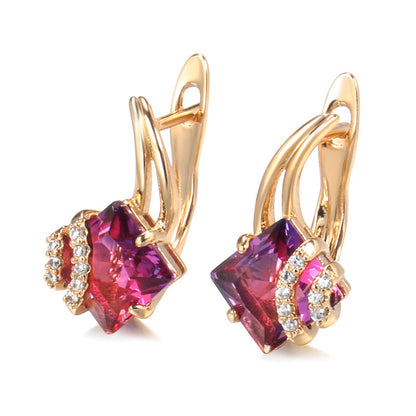 Orecchini cristallo quadrato cremisi | Oro rosa