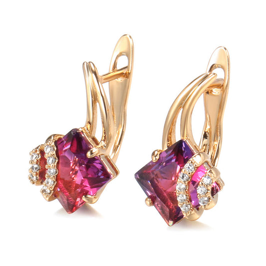 Orecchini cristallo quadrato cremisi | Oro rosa