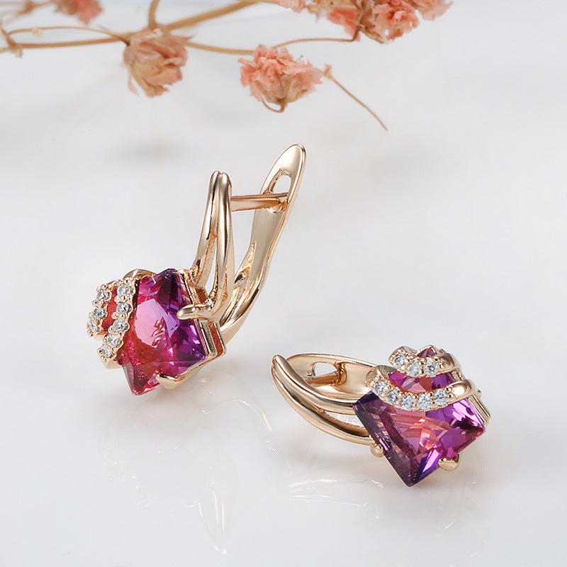 Orecchini cristallo quadrato cremisi | Oro rosa