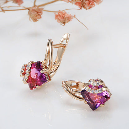 Orecchini cristallo quadrato cremisi | Oro rosa