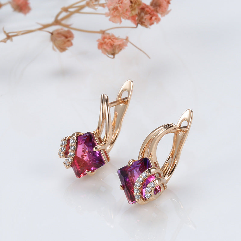 Orecchini cristallo quadrato cremisi | Oro rosa