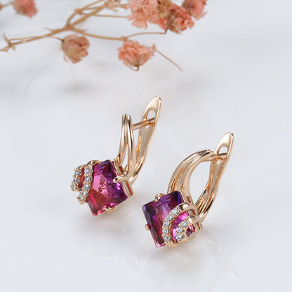 Orecchini cristallo quadrato cremisi | Oro rosa