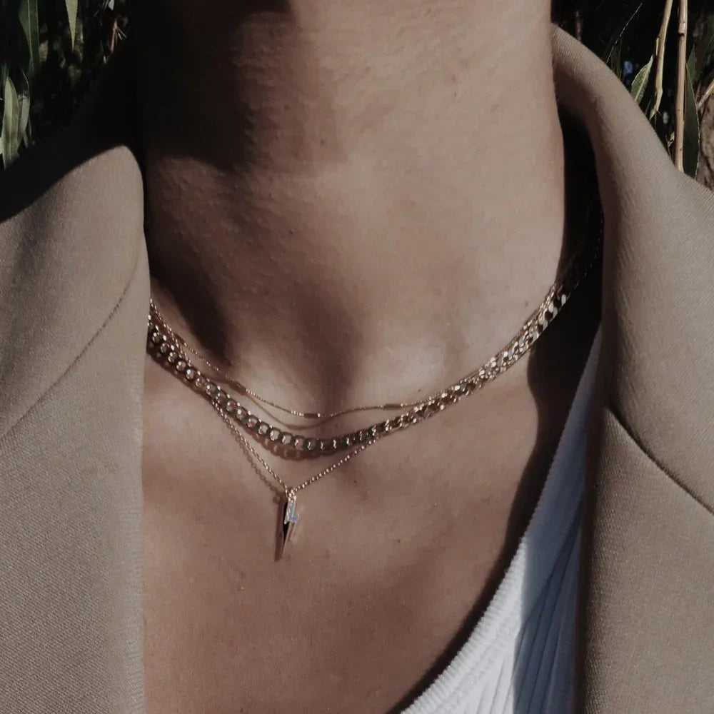 Collana catena piatta Curb | Oro bianco