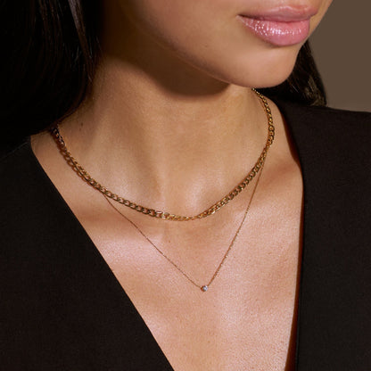 Collana catena piatta Curb | Oro bianco