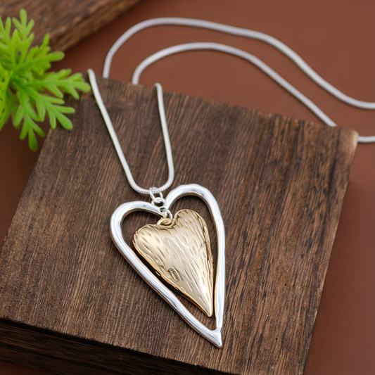 Collana Ciondolo Cuore in Argento e Oro Opaco Vintage