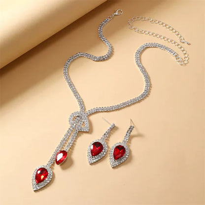 Set Collana e Orecchini con Strass Rosso
