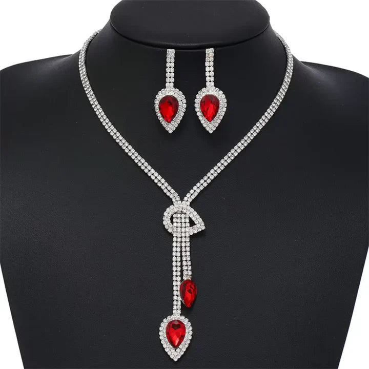 Set Collana e Orecchini con Strass Rosso