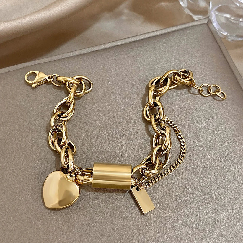 Bracciale spesso Heartened | Oro bianco
