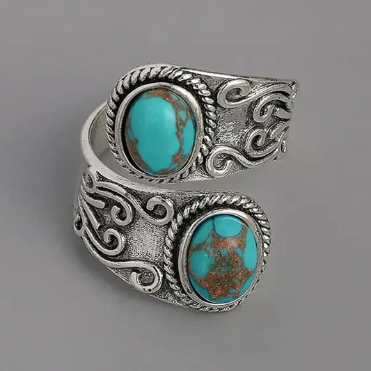 Elegante Anello Vintage a Croce con Turchese