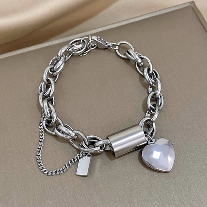 Bracciale spesso Heartened | Oro bianco