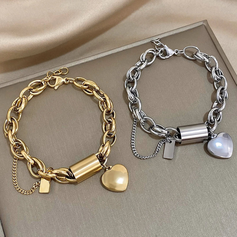 Bracciale spesso Heartened | Oro bianco
