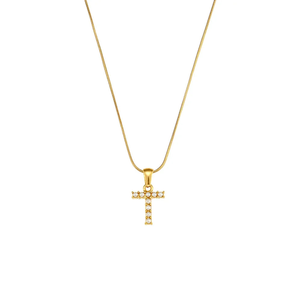 Collana di iniziali con preziose perle naturali placcate in oro 18 carati