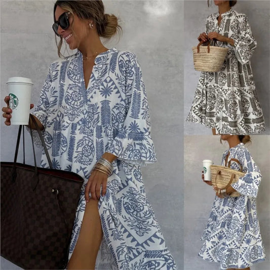 Adeline - Vestito princess con scollatura a V e stampa
